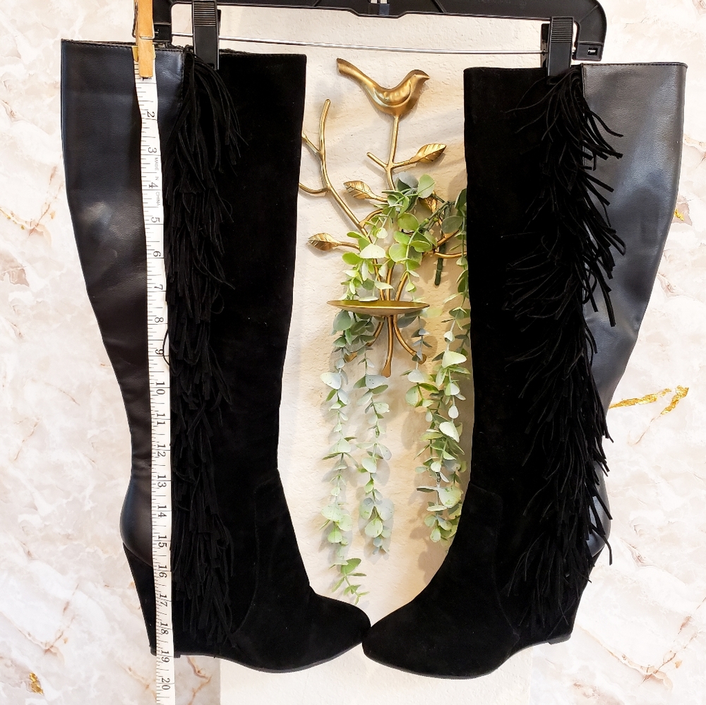 Fringe wedge boots